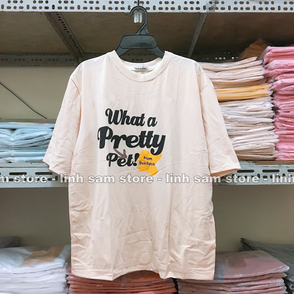 Áo thun nữ tay lỡ SAM CLO freesize phông form rộng Unisex, mặc cặp, nhóm, lớp dual match chữ WHAT A PRETTY PET