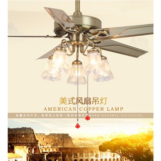 Quạt đèn trần sang trọng 5 cánh hoa có điều khiển