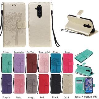 Bao da điện thoại có đế tựa họa tiết nổi hoa lá độc đáo cho Nokia 7.1/7.1 Plus/8.1/X7