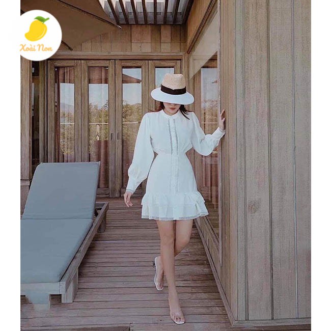 Xoài Non Đầm váy body trắng cổ cao tôn dáng cho nàng thời trang dạo phố, dự tiệc