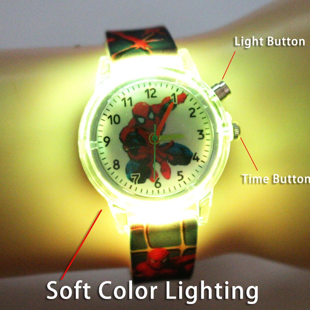 Đồng hồ người nhện có đèn LED dây đeo silicon cho bé
