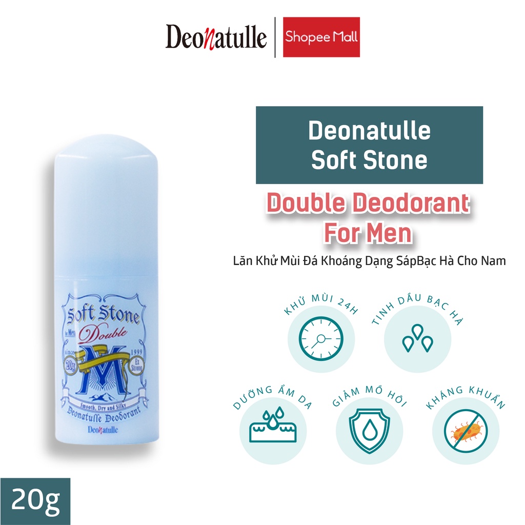 Lăn Khử Mùi Đá Khoáng Dạng Sáp Bạc Hà Cho Nam Deonatulle Soft Stone Double Deodorant For Men 20G