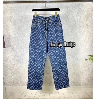 Quần Jean Nam ống rộng LV hoa màu xanh,quần ống rộng  phong cách trẻ trung đường phố dành cho nam và nữ_jean ông đứng