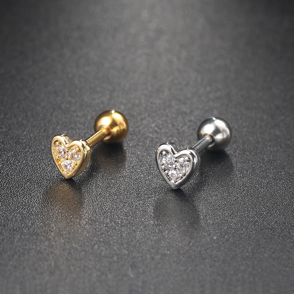 Khuyên Xỏ Sụn Tai Bằng Bạc Zircon Màu Sắc Hình Trái Tim Cho Nữ