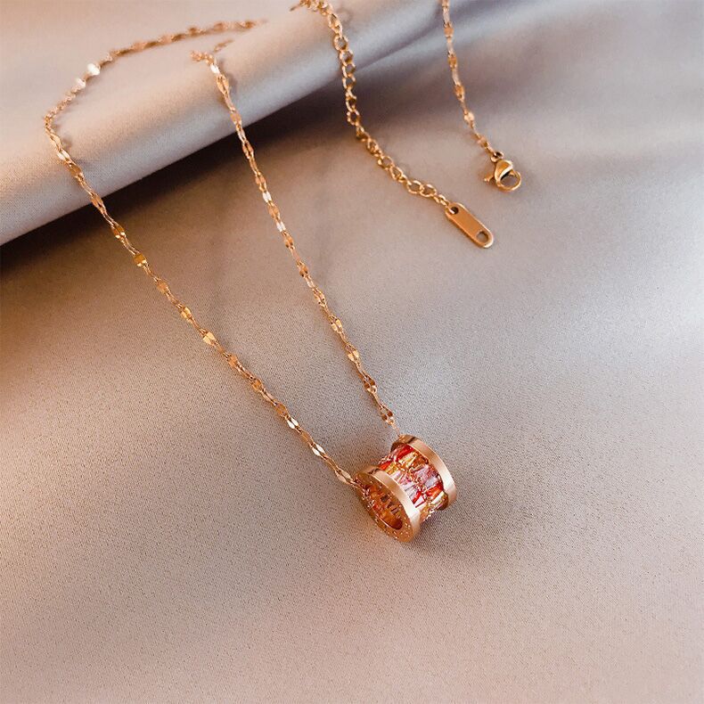 Korean style small belt pendant titanium steel rose gold necklace