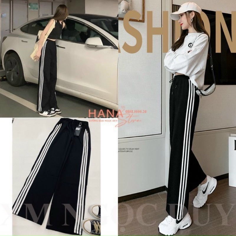 Quần Ống Rộng 3 sọc thể thao cạp chun có túi