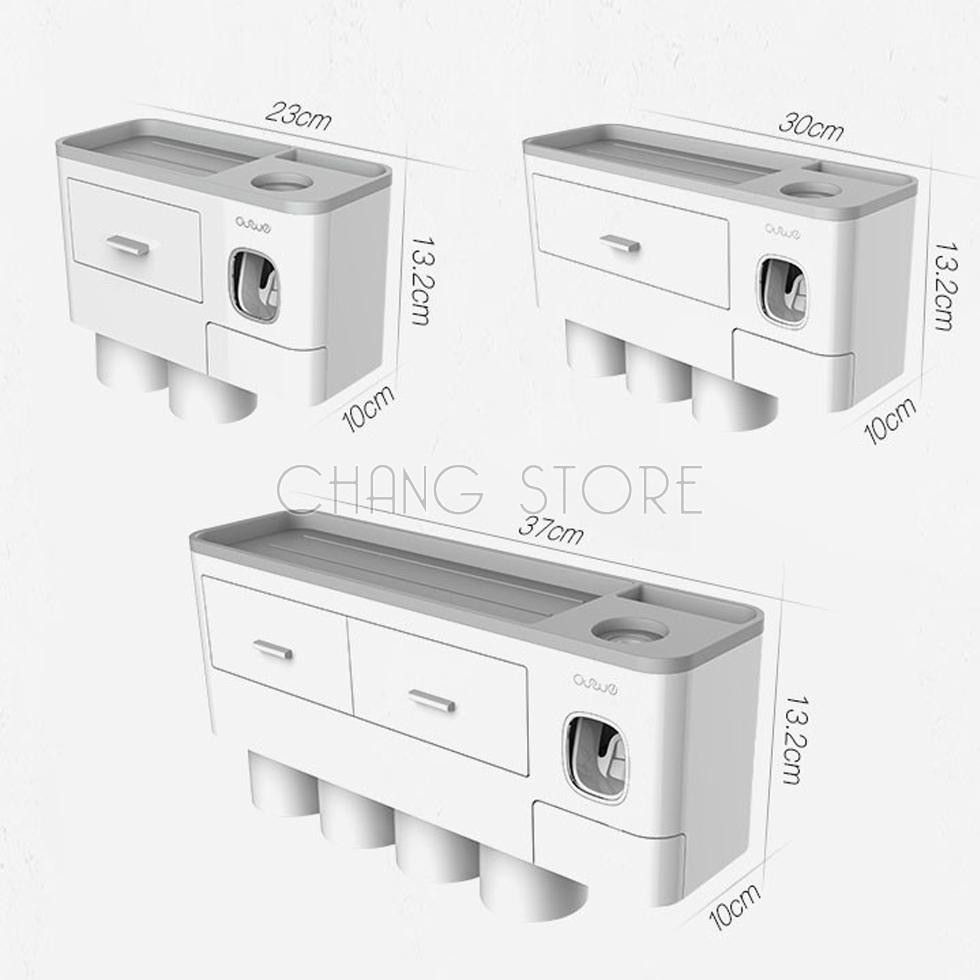 Bộ nhả kem đánh răng tự động cao cấp phân loại 2, 3, 4 cốc, Kệ để đồ nhà tắm hút chân không chắc chắn