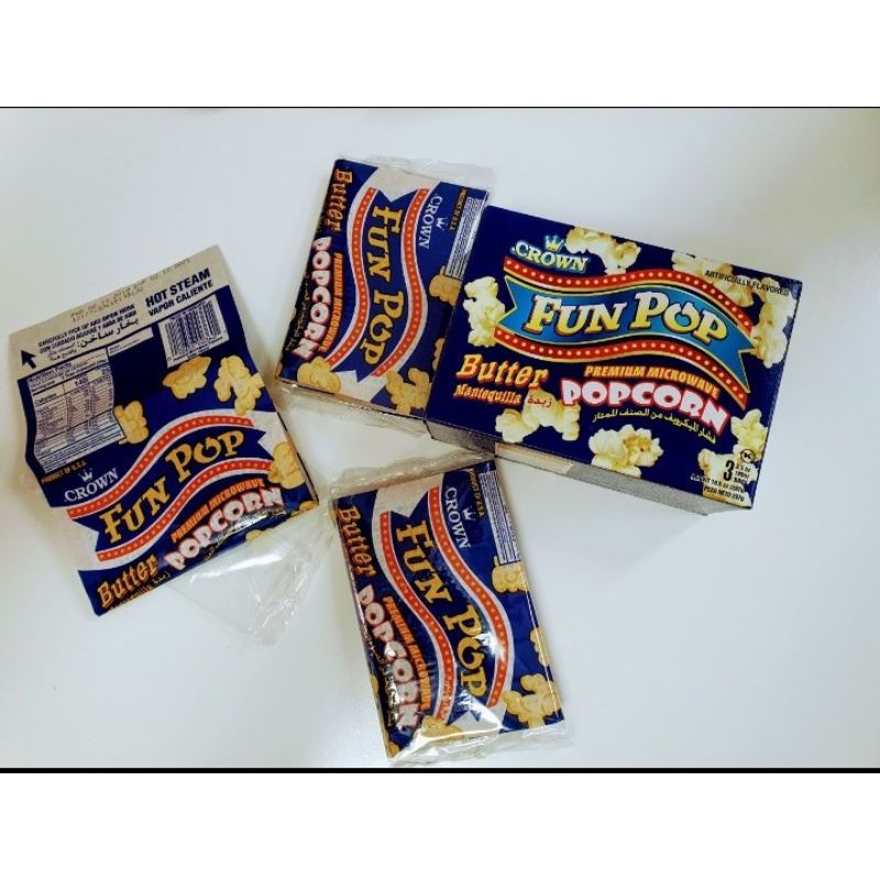 Bắp nổ Fun Pop King Crown Butter Vị Bơ Mantequilla - Hộp 3 túi 297g/hộp