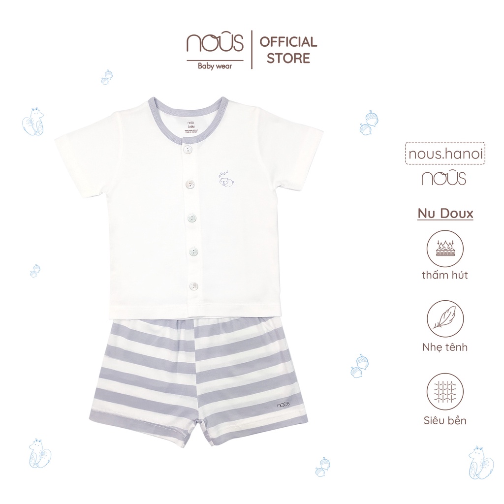 Bộ Quần Áo Cộc Nous Cài Thẳng Cộc Kẻ Trắng Ghi (Size Từ 3 Tháng Đến 12 Tháng)
