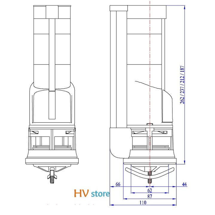Bộ ruột thay thế cho bồn cầu nhấn liền khối, cọc xả cao 21cm - HV Store 128