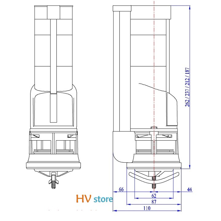 Bộ ruột thay thế cho bồn cầu liền khối 2 nút nhấn, cọc xả cao 19cm