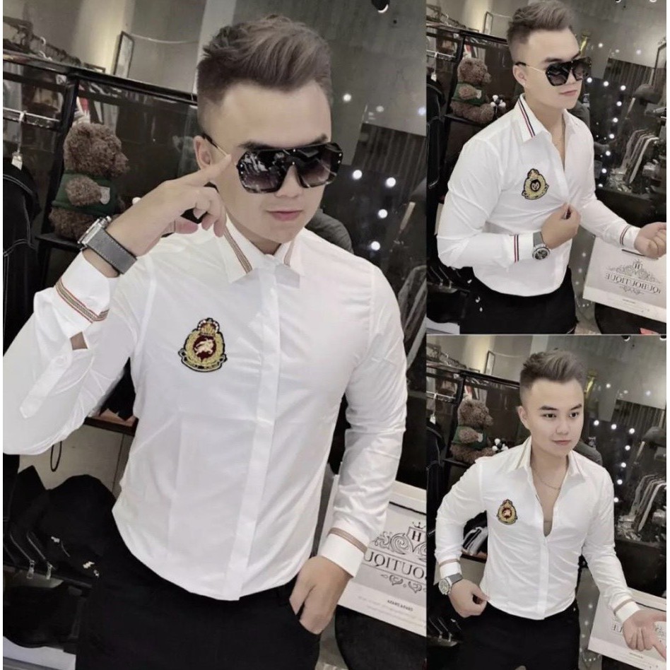 ÁO SƠ MI CẶP, ÁO SƠ MI ĐÔI NAM NỮ TAY DÀI TRẮNG ĐEN IN THÊU BÀN TAY THÊU TRÁI TIM HÀN QUỐC KATE LỤA MÁT KHONG NHAN