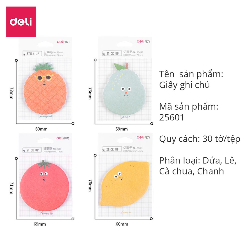 Giấy Note Ghi Chú Hình Hoa Quả Nhiều Màu Tiện Lợi Deli Giấy Ghi Chú Đánh Dấu Nhiều Mẫu Mã Dễ Thương - 25601