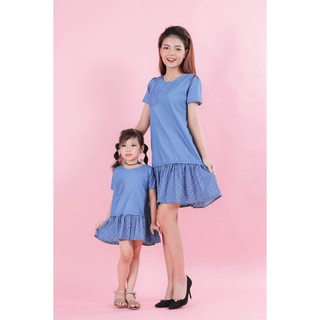 Váy đôi mẹ bé màu bò đuôi cá chấm bi