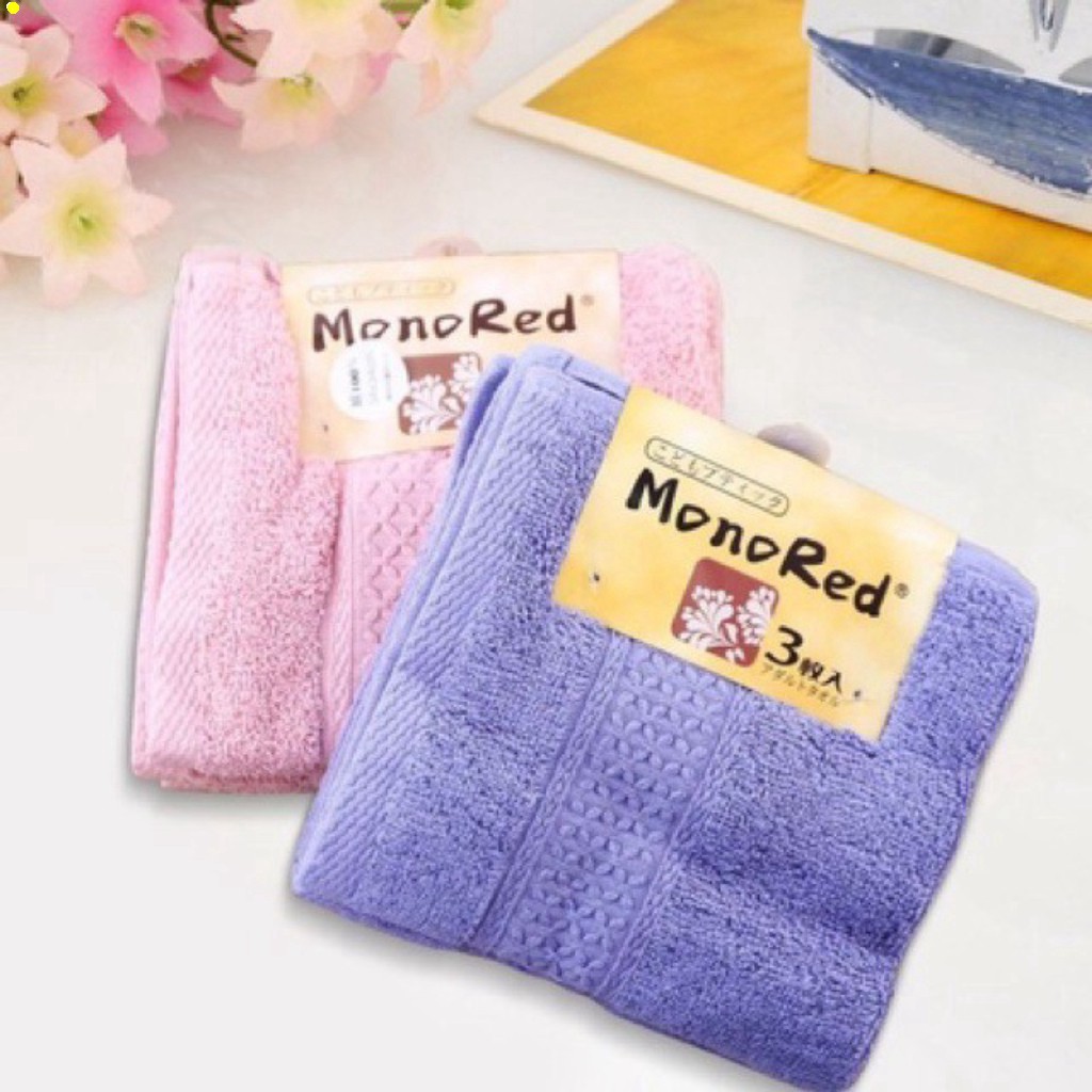 Set 3 khăn mặt Monored xuất Nhật cotton cao cấp mềm mịn 34x34 cm