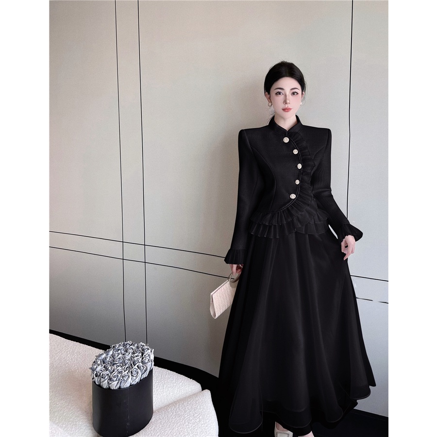 Bộ Áo Khoác + Chân Váy Len Ngắn Lưng Cao Thời Trang Thu Đông Hàn Quốc 2022 Cho Nữ