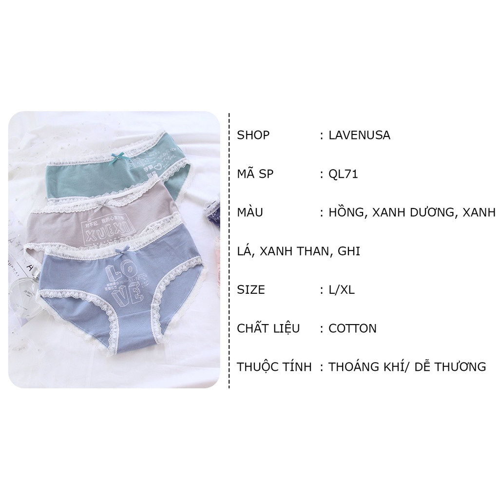 Quần lót nữ cotton cao cấp viền ren xinh xắn đáng yêu thoáng khí LAVENUSA QL71