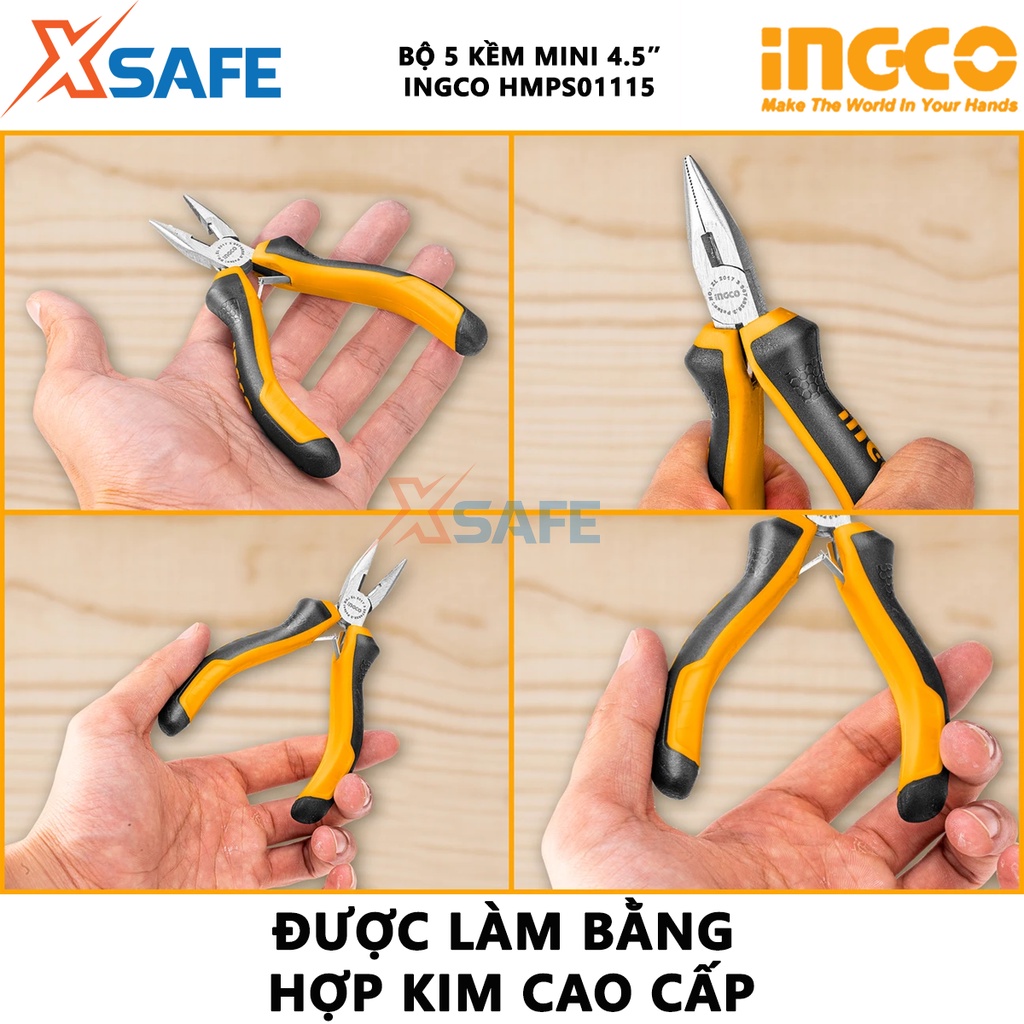 Bộ 6 kìm mini làm trang sức INGCO HMPS06115 Bộ kềm đa năng kích thước 4.5 inch, nhỏ gọn, dễ bỏ túi - Chính hãng [XSAFE]