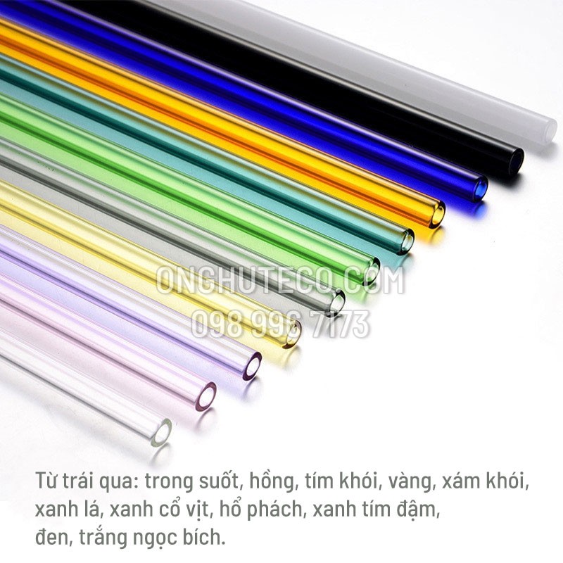 Ống Hút Thủy Tinh Lẻ Loại Dài 20cm Tặng Kèm Cọ Rửa - Nhiều Màu (Thẳng & Cong)