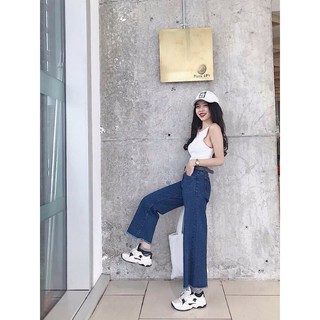 Bigsize Quần jean nữ ống rộng rách lai, quần jean nữ demin xanh dương đậm, quần dạo phố dáng Hàn Quốc