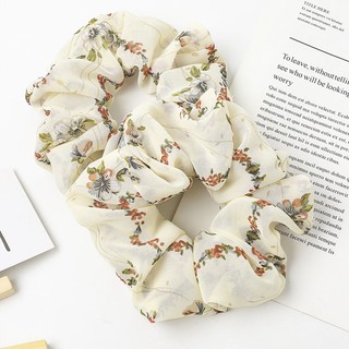 Dây buộc tóc Scrunchies voan hoa họa tiết vintage