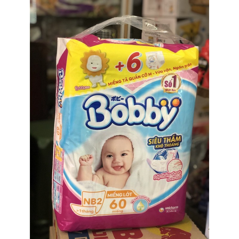 tã giấy Bobby Newborn 2- 60 miếng tặng 6 miếng tã quần