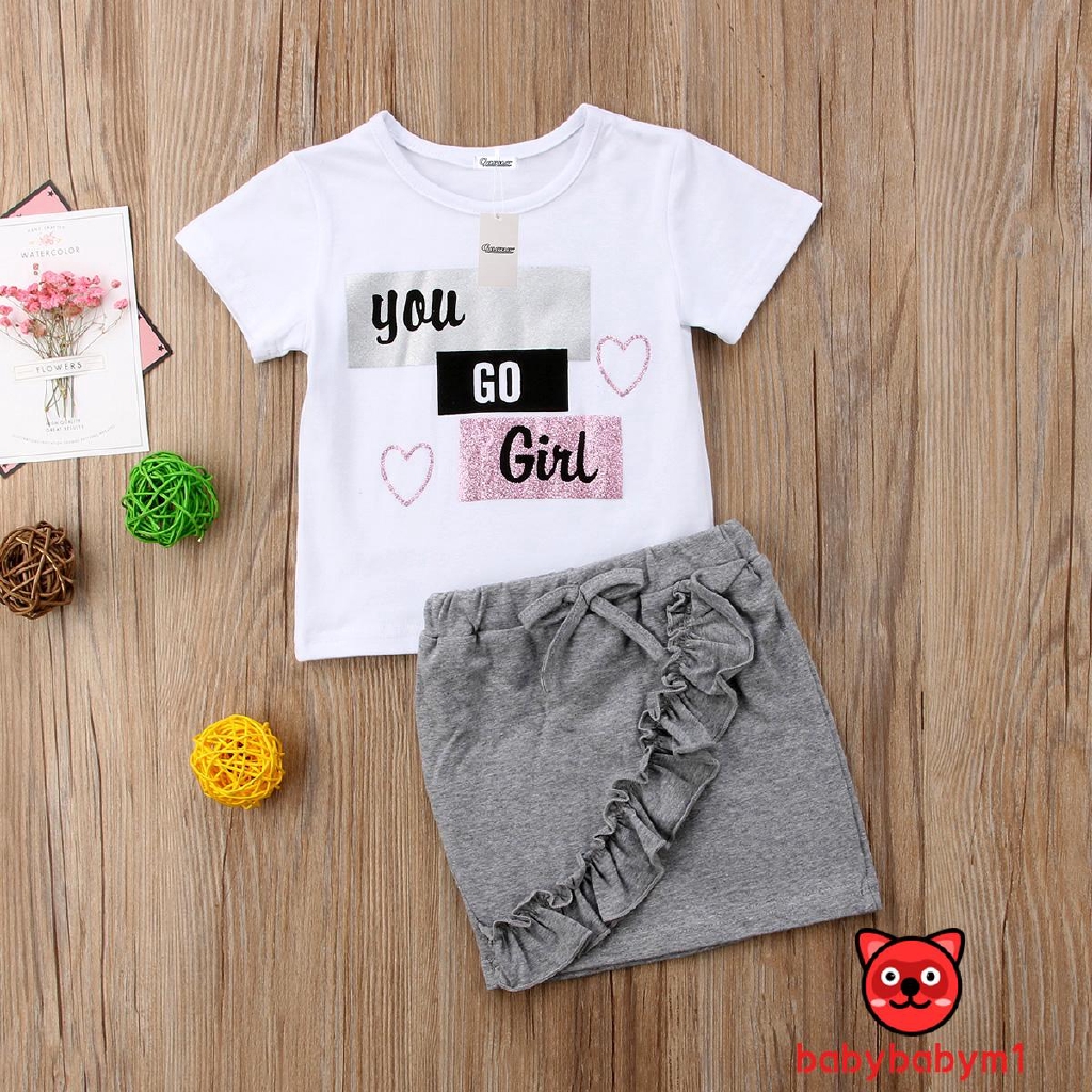 ღ𝓂ℰKids ShoBaby Girl rt Sleeve T-shirt+Skirt Outfit Set