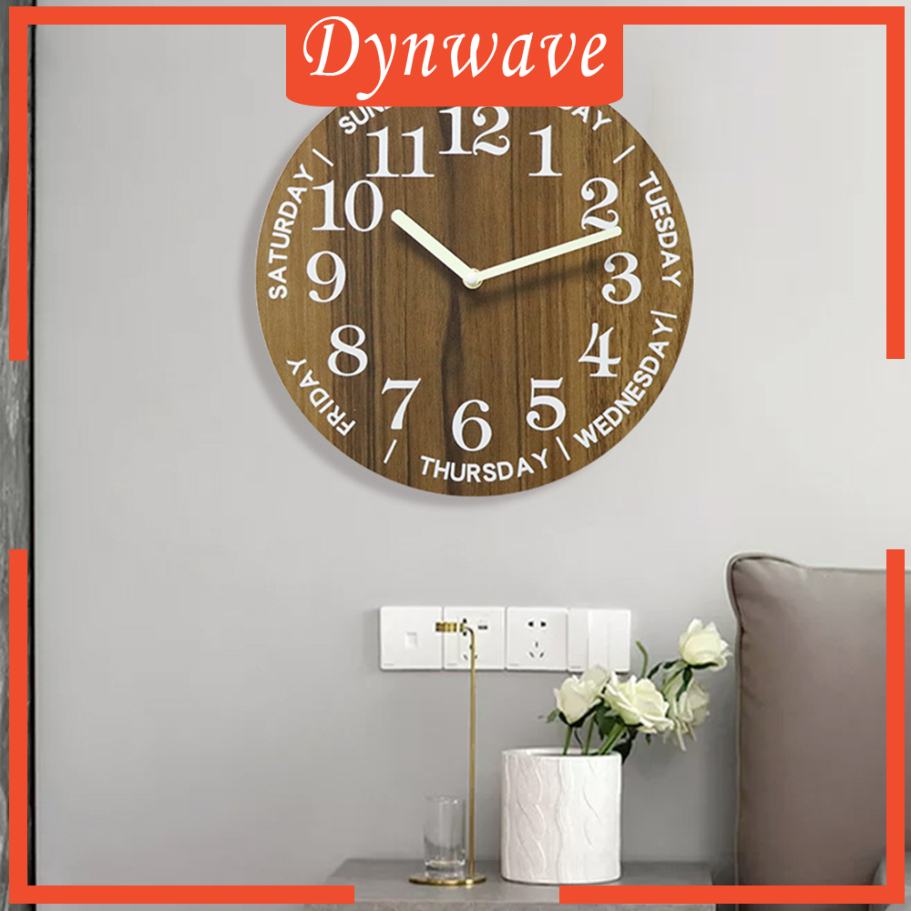 [DYNWAVE]Wooden 12'' Wall Clock Silent Hotel Glow in the Dark Bedroom Wall Clocks