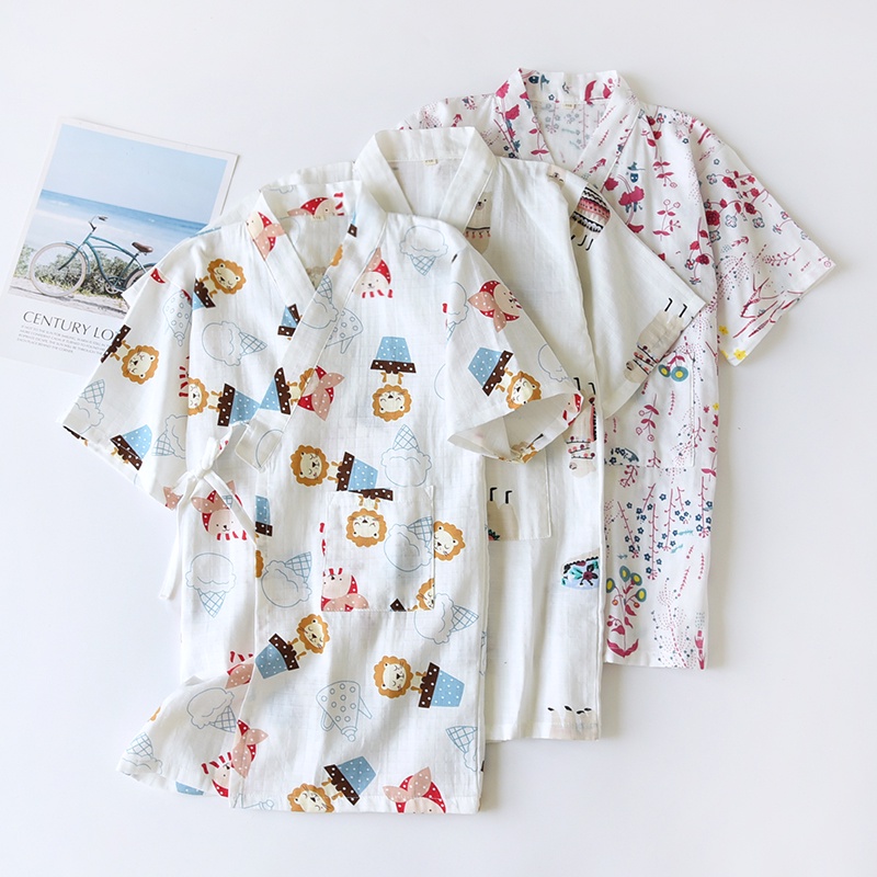 Đồ ngủ kimono Vải cotton Dáng Dài Trọng Lượng Nhẹ Thời Trang Xuân Hè Cho Bé Gái