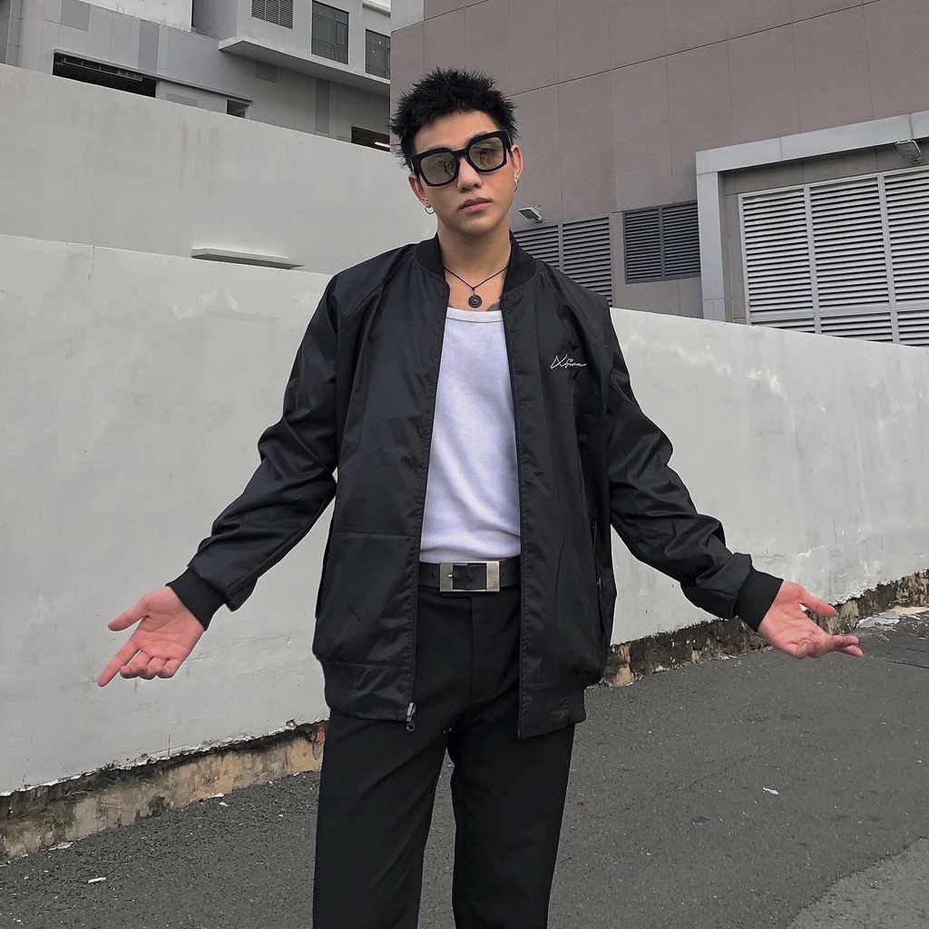 Áo Khoác Bomber 2 Mặt Trượt Nước Sukajan by Xfire Áo Gió Đen Phi Bóng