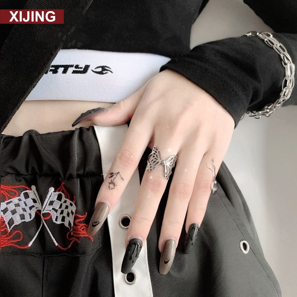 【COD】Nhẫn Hở Hình Bướm Thiết Kế Rỗng Thời Trang Có Thể Điều Chỉnh Dành Cho Cặp Đôi