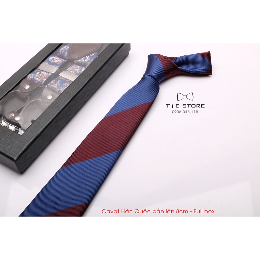 Cavat vintage bản lớn 8cm kẻ to - Tặng kèm hộp Full box, kèm ảnh minh họa