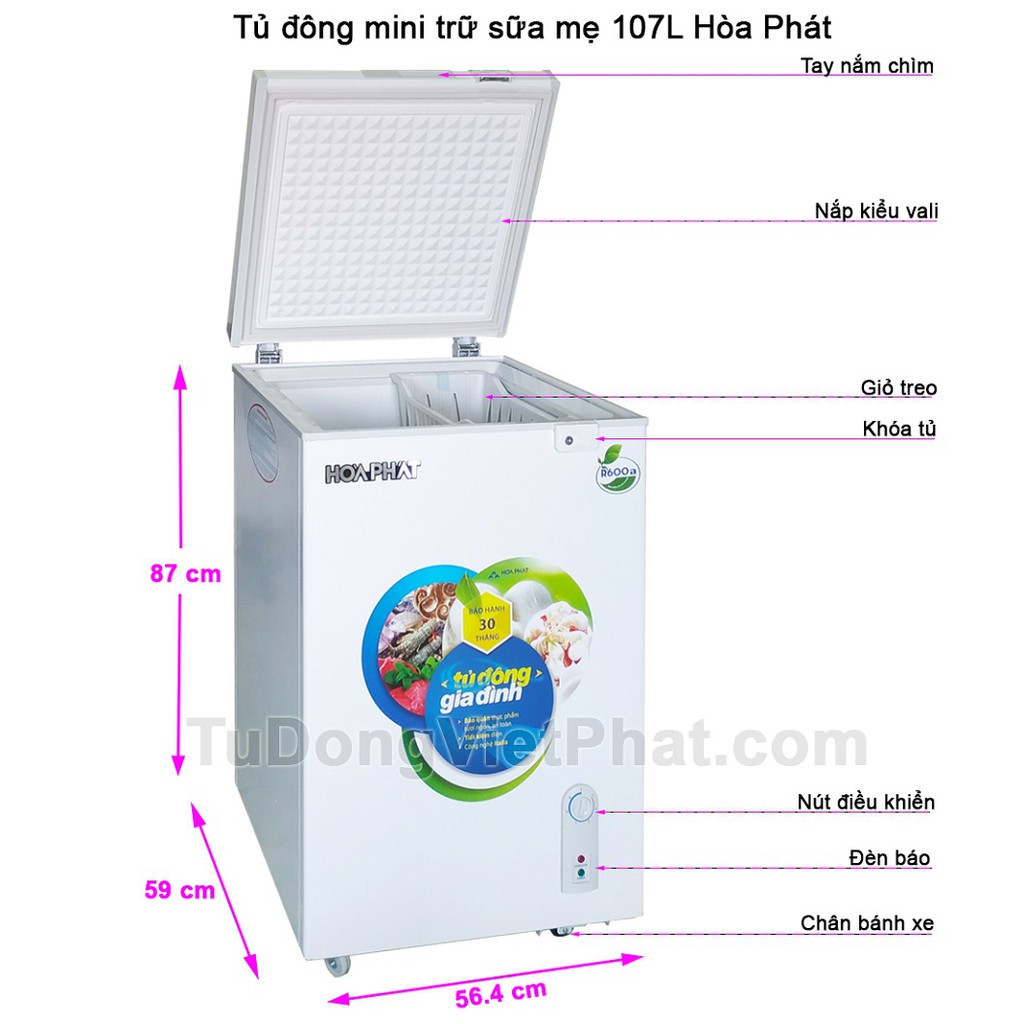 Tủ đông mini trữ sữa mẹ 100L Hòa Phát