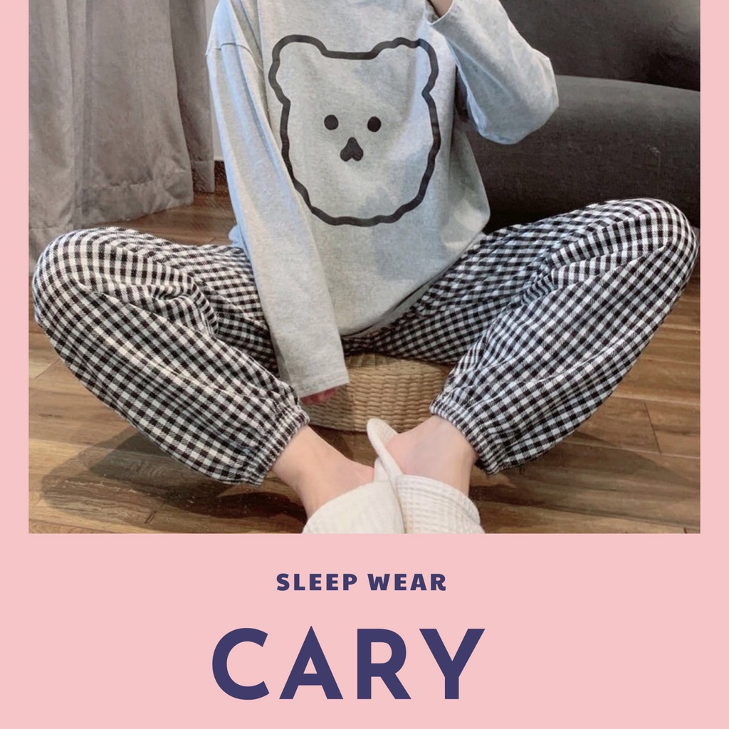 Đồ bộ nữ hình gấu sọc caro siêu xinh , bộ đồ ngủ thu đông pyjama dài tay mặc nhà CARY | WebRaoVat - webraovat.net.vn