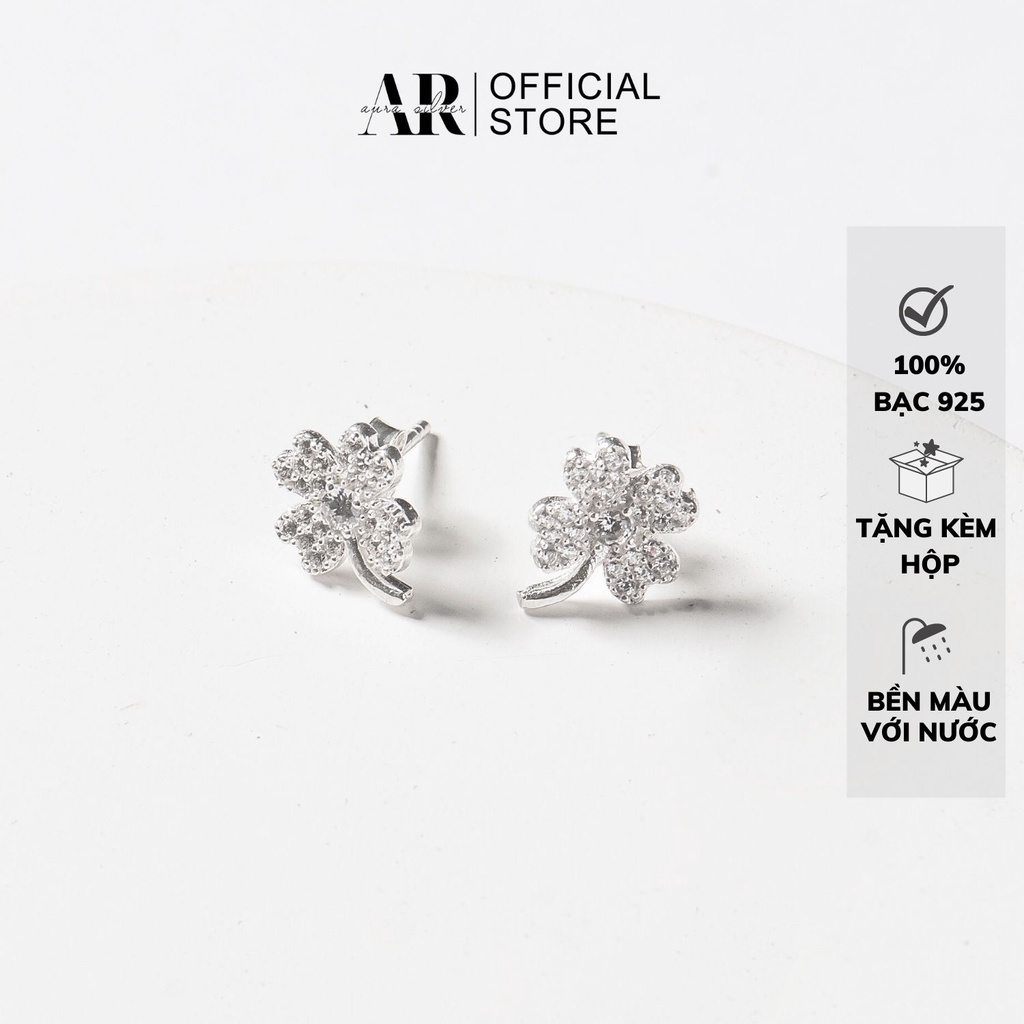Khuyên tai Aura bạc nữ, bông tai bốn lá đính đá xinh xắn-AURASILVER-KT29