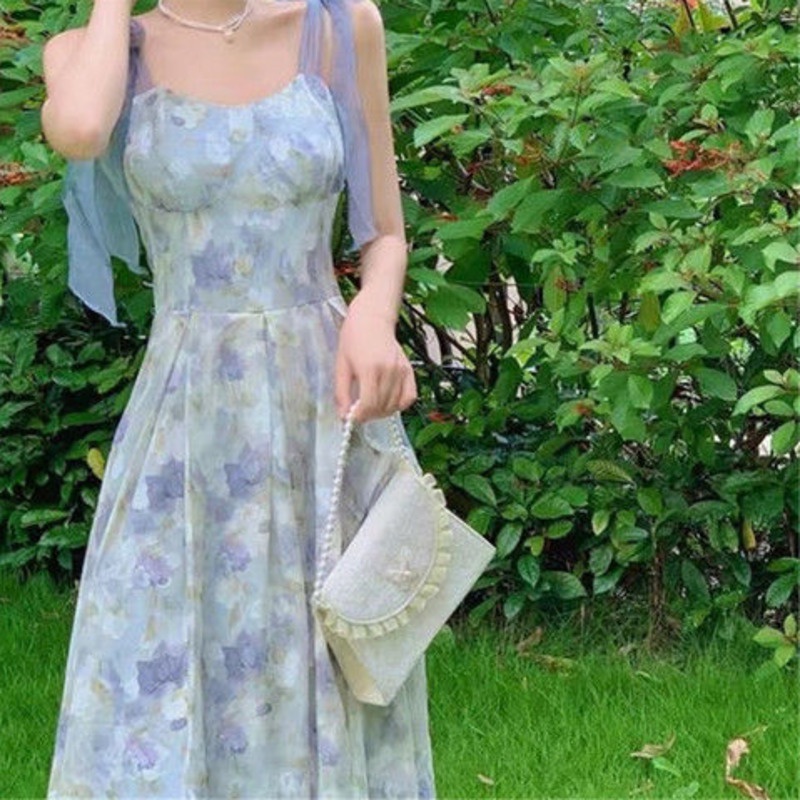 Đầm Dây Phong Cách Hàn Quốc 178545 Đầm Chữ a Dáng Dài Họa Tiết Hoa Xinh Xắn Thời Trang