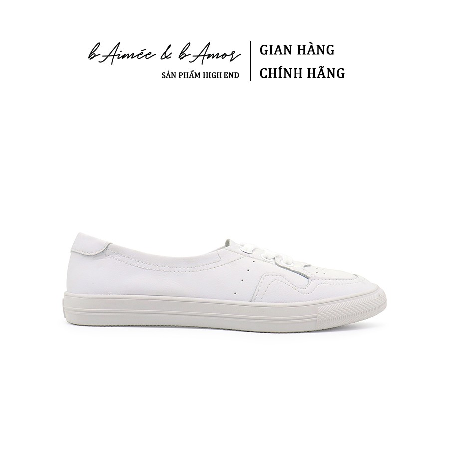 Giày sneaker nữ thể thao màu trắng đẹp đế bằng cổ thấp thời trang kiểu giày lười basic bAimée & bAmor – MS0762