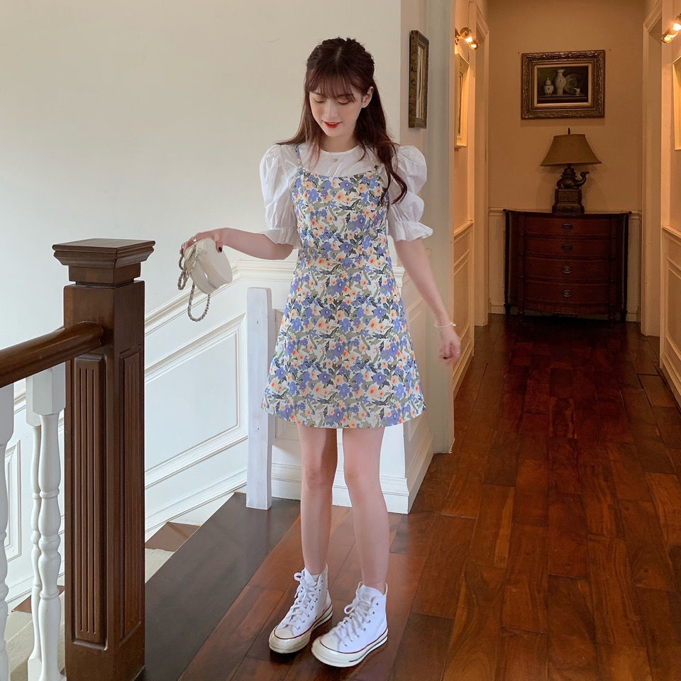Đầm Hai Dây Họa Tiết Hoa Phong Cách Pháp Thời Trang Mùa Hè Hàng Mới 2022