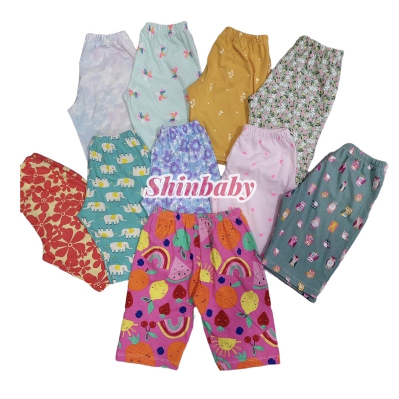Set 10 quần legging lửng cotton nhiều họa tiết dễ thương mềm mát cho bé gái
