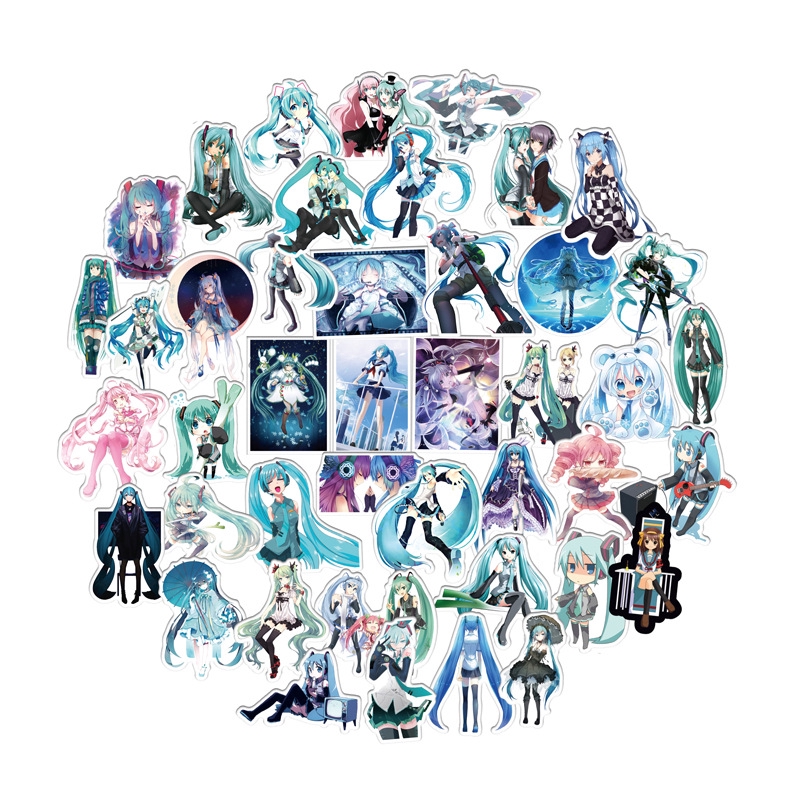 ❀ Hatsune Miku ❀ Sticker Trang Trí - 100Pcs/set Hatsune Miku Diary Notebook Scrapbooking Phone Luggage Guitar Stickers