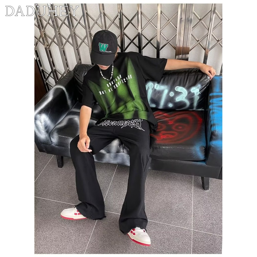 DaDuHey Men 'S Ins American Fashion Brand Hiphop Pants Handsome Fried Street Raw Hem Jeans