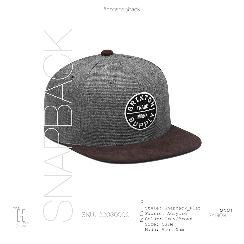 Mũ nam thời trang vành ngang snapback màu xám/nâu