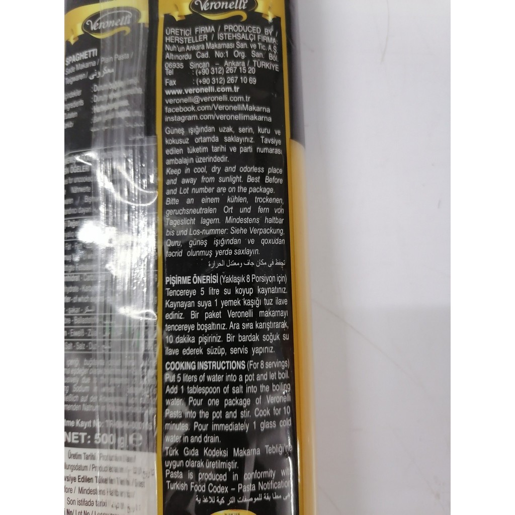 [Gói 500g] Mì Ý [Turkey] VERONELLI Spaghetti Pasta (als)