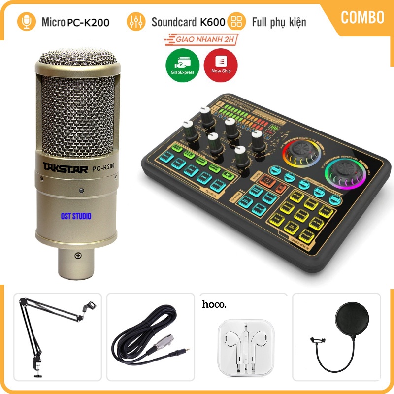 Bộ Mic Hát Livestream Sound Card K600 &amp; Mic TAKSTAR PC K200. Âm Thanh Sống Động , Bảo Hành Lên Đến 12 Tháng