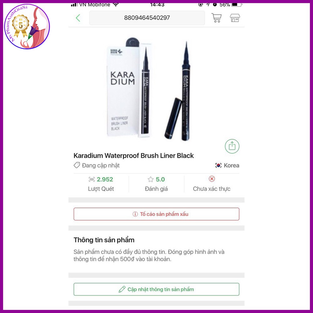 Bút dạ kẻ mắt nước Karadium làm dài mi và tạo dáng chuẩn cho mắt Hàn Quốc