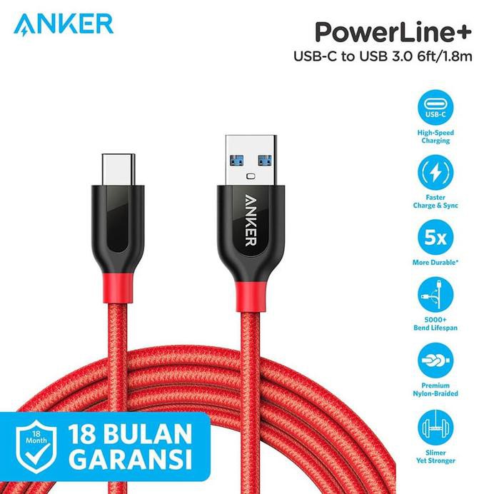 Anker Dây Cáp Sạc Usb C 6ft / 1.8m Red- A8169 Màu Đỏ