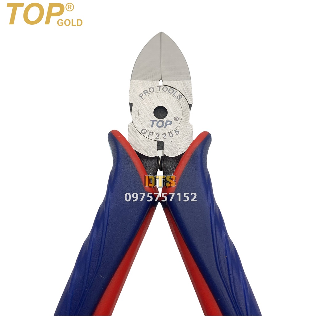 Kìm cắt kỹ thuật trợ lực lưỡi bằng 5 inch TOP GOLD, kìm cắt bavia nhựa, kềm cắt dây điện, kim loại mỏng, trang sức quý