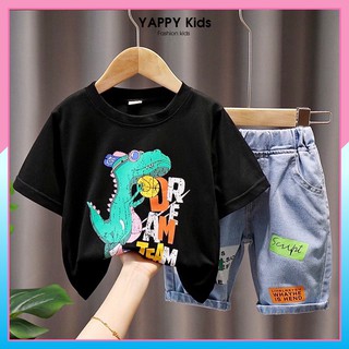 Bộ bé trai quần Jean và áo cotton hình khủng Long