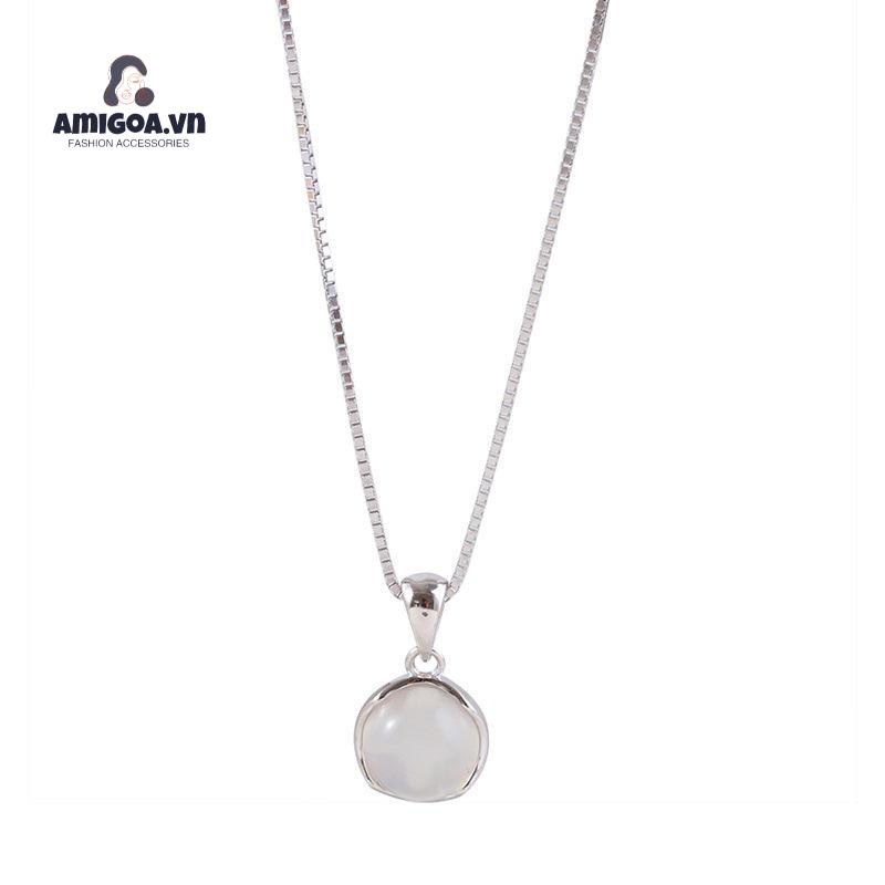 ✨✨Vòng cổ Mặt Tròn Trong Suốt Phối Đá Opal Trắng Thời Trang Cho Nữ