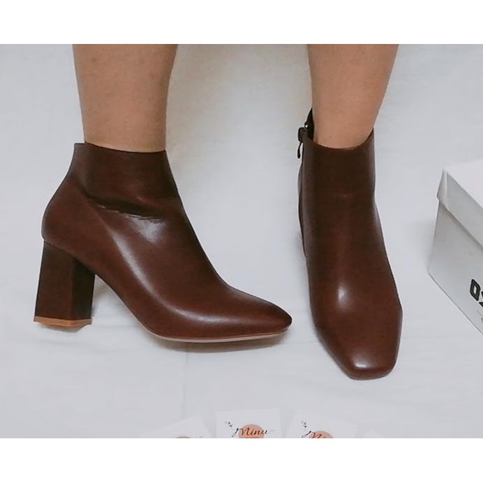 [Xả Kho Giá Sốc + Freeship] Giày Boot Osso - Gót vuông - Cao 5 phân - Màu Đỏ Đô, da mềm đi êm chân